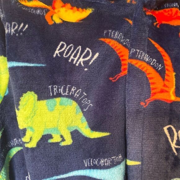 Giggling Getup Kids Dinosaur Hooded Plush Robe Blue Size L - Picture 3 of 11